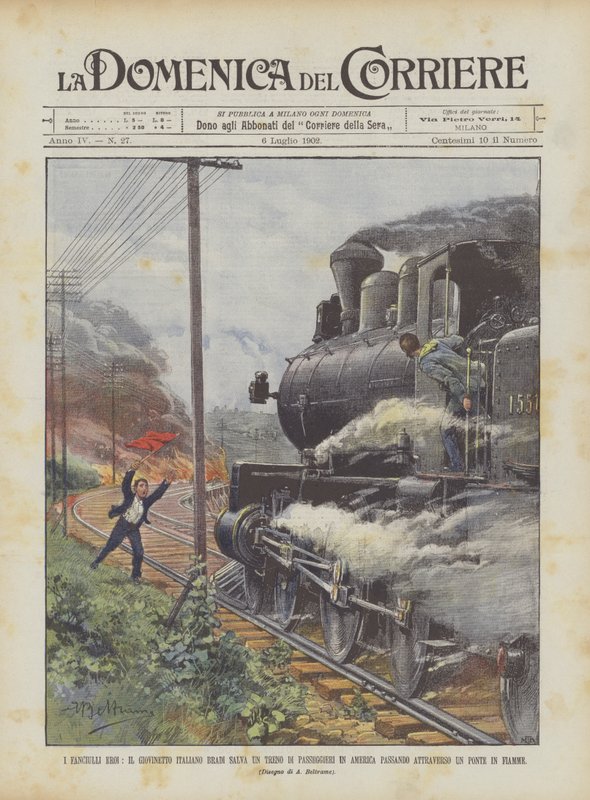 The Heroic Children, The Young Italian Bradi Saving a Passenger Train in America by Achille Beltrame