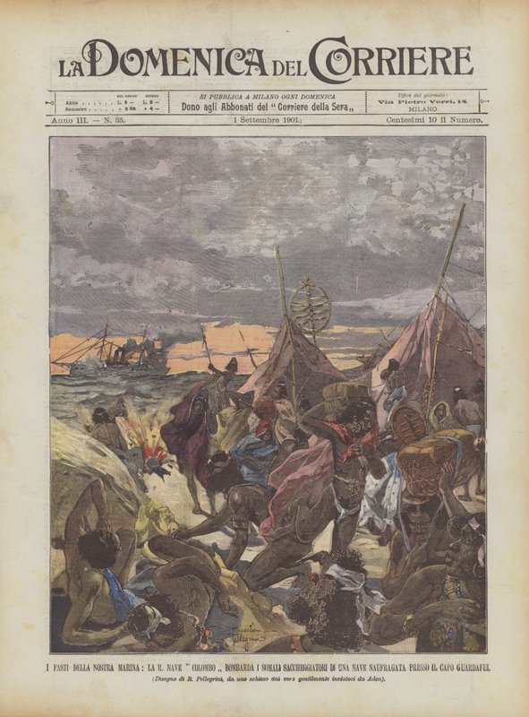The Glories of Our Navy, The R Nave Colombo Bombards Somali Looters of a Ship by Achille Beltrame