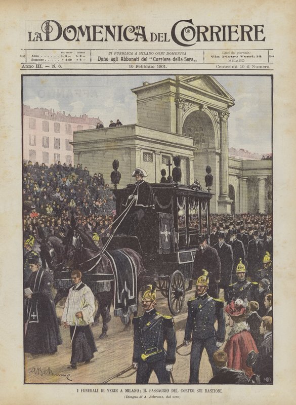 The Funerals of Verdi in Milan, The Procession Passing the Bastions by Achille Beltrame