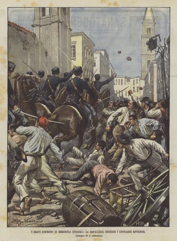 The Serious Disorders in Cerignola (Foggia), the Cavalry Disperses the Revolting Peasants by Achille Beltrame