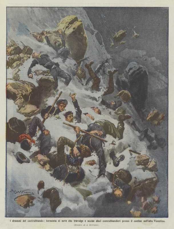 The Dramas of Smuggling: Snowstorm Overwhelms and Kills Ten Smugglers Near by Achille Beltrame