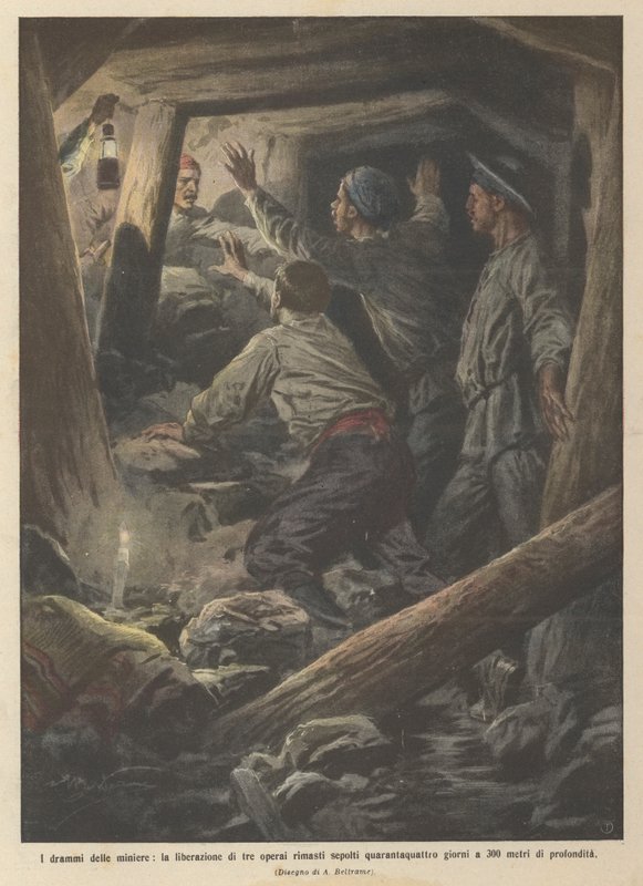 The Dramas of the Mines, the Liberation of Three Workers Buried for Forty-Four Days at 300 Meters by Achille Beltrame