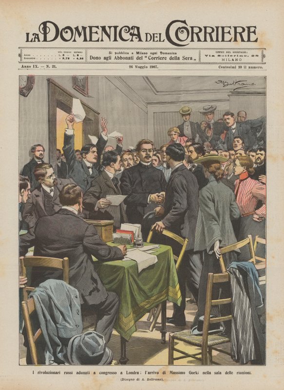 Russian Revolutionaries Gathered at a Congress in London, the Arrival of Maxim Gorky in the Meeting Room by Achille Beltrame