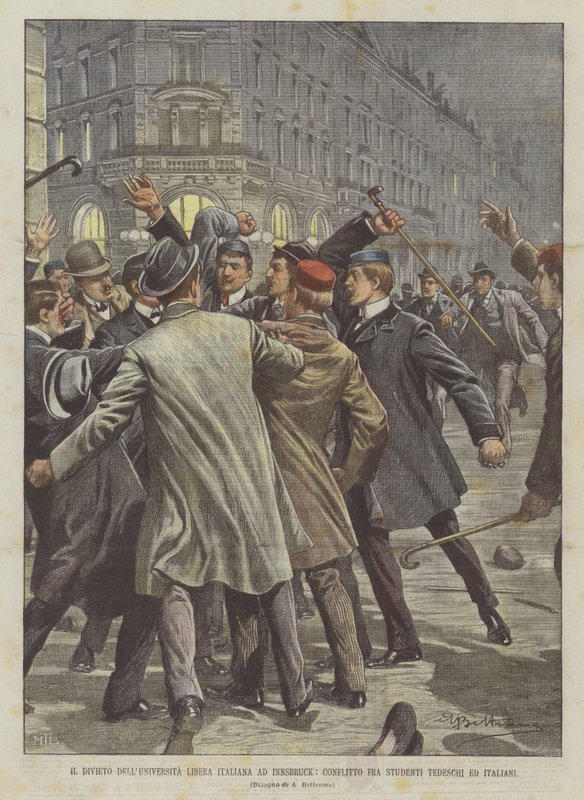 The Ban on the Free Italian University in Innsbruck, Conflict Between German and Italian Students by Achille Beltrame