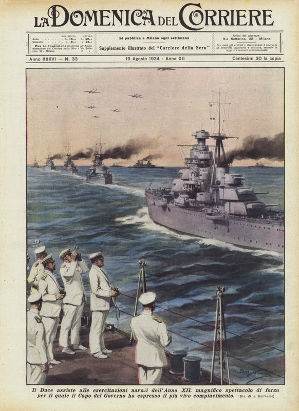 The Duce Attends the Naval Exercises of Year XII, a Magnificent Display of Strength by Achille Beltrame