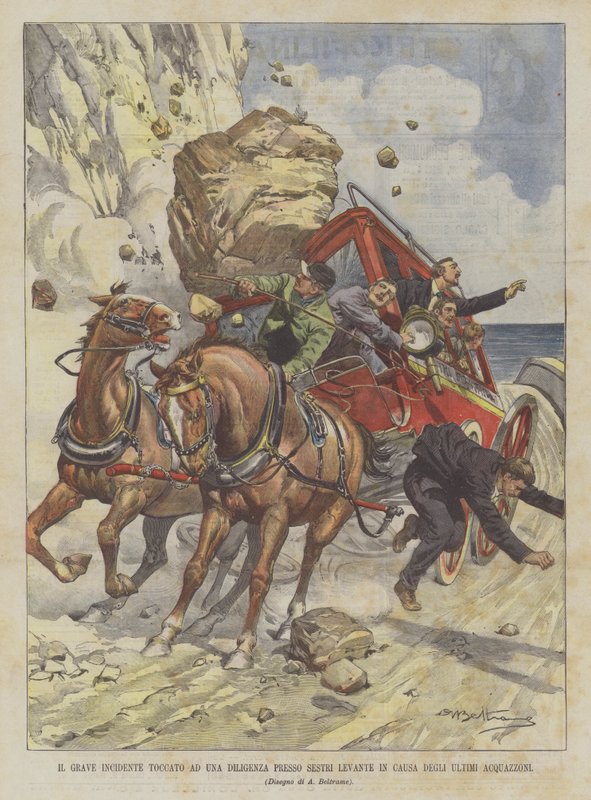 The Serious Accident to a Stagecoach Near Sestri Levante Due to Recent Downpours by Achille Beltrame