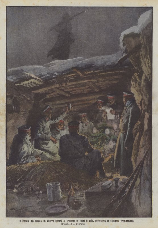 Christmas of Soldiers at War in the Trenches, Outside the Frost, Underground the Constant Trepidation by Achille Beltrame