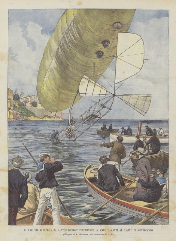 The Airship of Santos Dumont Crashed into the Sea in Front of the Monte Carlo Casino by Achille Beltrame