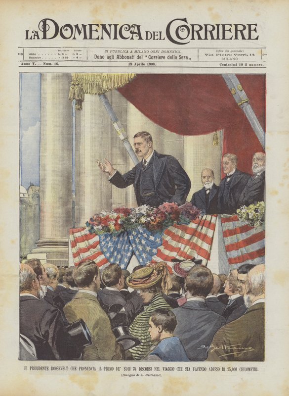 President Roosevelt Delivering the First of His 75 Speeches on His Current Journey by Achille Beltrame
