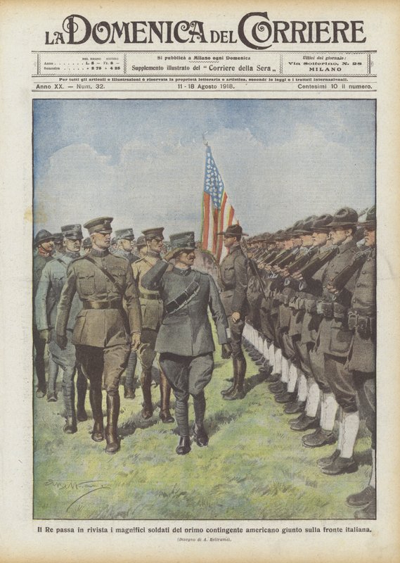 The King Reviews the Magnificent Soldiers of the First American Contingent Arrived on the Italian Front by Achille Beltrame