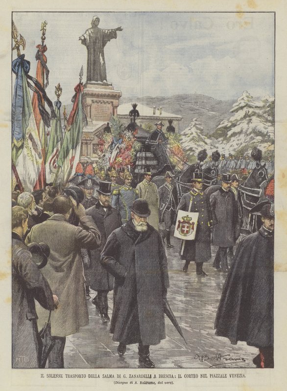 The Solemn Transport of the Body of G Zanardelli in Brescia, The Procession in Piazzale Venezia by Achille Beltrame