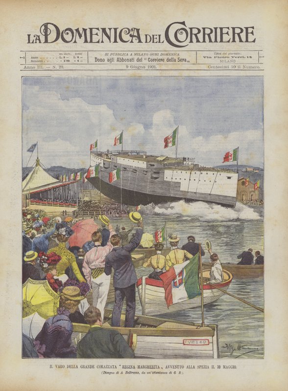 The Launch of the Great Battleship Regina Margherita in La Spezia on May 30 by Achille Beltrame