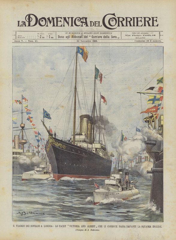 The Journey of the Sovereigns to London, The Yacht Victoria and Albert Passing in Front of the English Fleet by Achille Beltrame