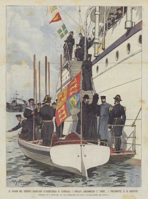 The Journey of the Prince of Wales to Australia, The Sovereigns Leave the Ophir by Achille Beltrame