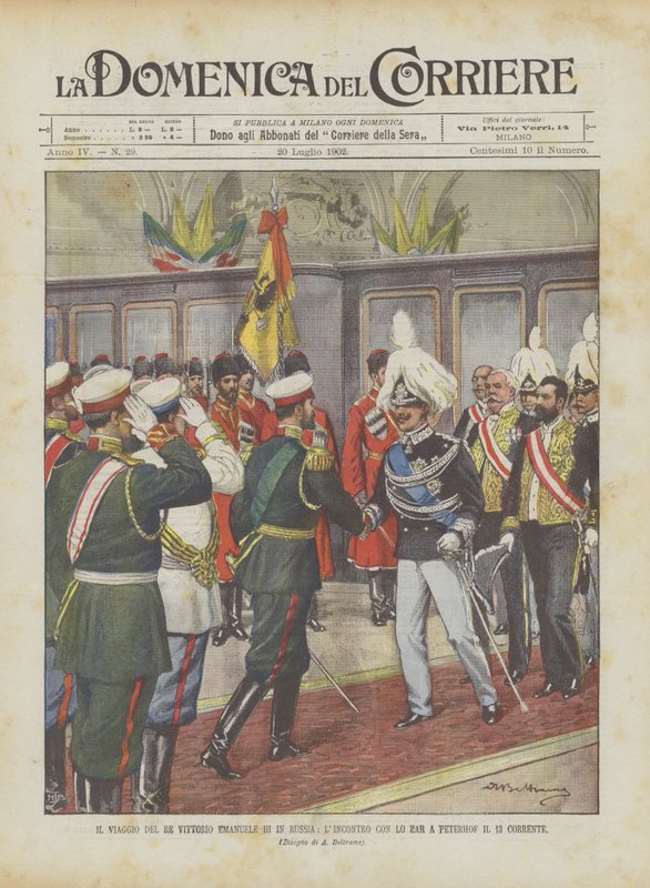 The Journey of King Victor Emmanuel III to Russia, The Meeting with the Tsar at Peterhof on the 13th by Achille Beltrame