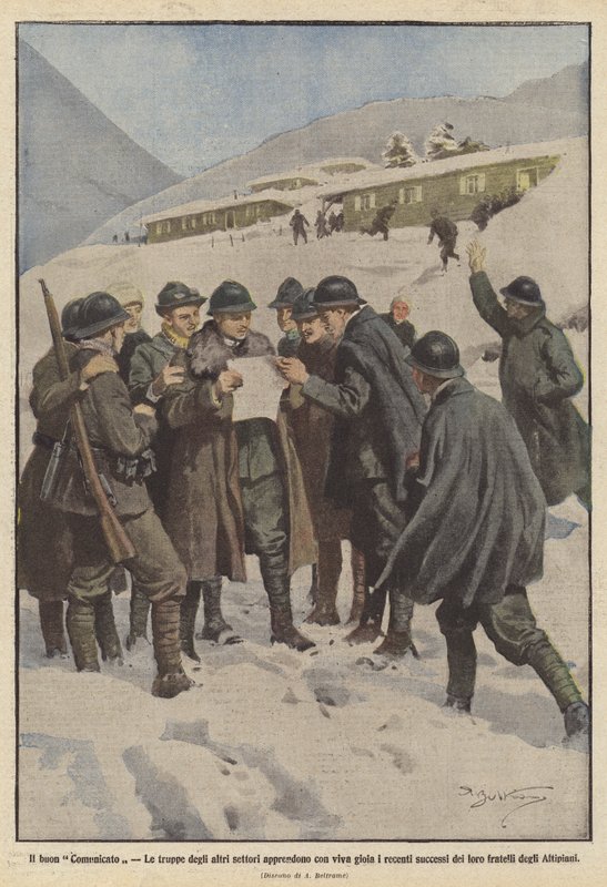 The Good Communiqué, The Troops of Other Sectors Learn with Great Joy the Recent Successes by Achille Beltrame