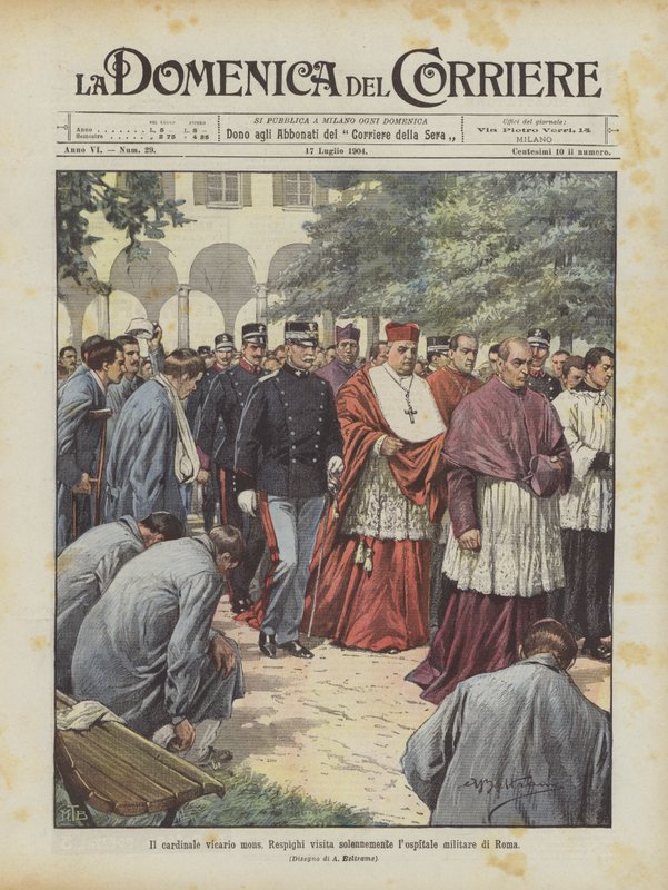 Cardinal Vicar Mons. Respighi Solemnly Visits the Military Hospital in Rome by Achille Beltrame