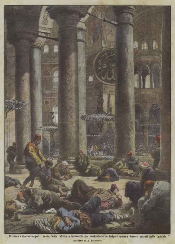 Cholera in Constantinople, Hagia Sophia turned into a lazaretto to prevent it from being taken by the Bulgarians by Achille Beltrame