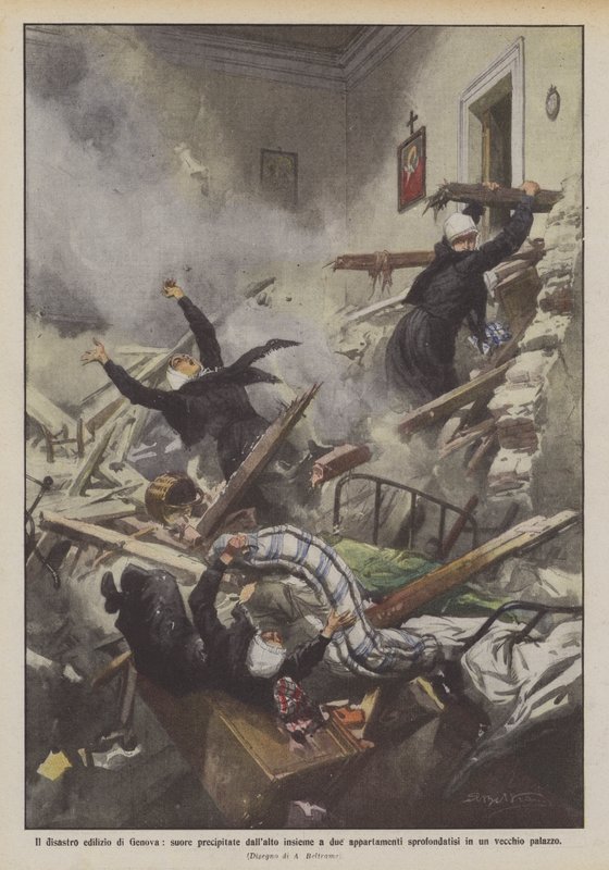 The Building Disaster in Genoa, Nuns Fall from a Height Along with Two Apartments by Achille Beltrame