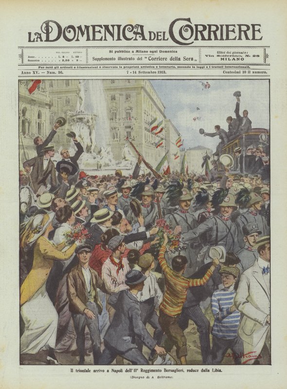 The Triumphal Arrival in Naples of the 11th Bersaglieri Regiment, Returning from Libya by Achille Beltrame