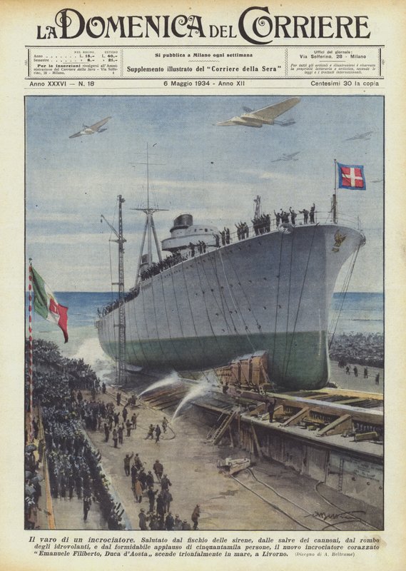 The Launch of a Cruiser by Achille Beltrame