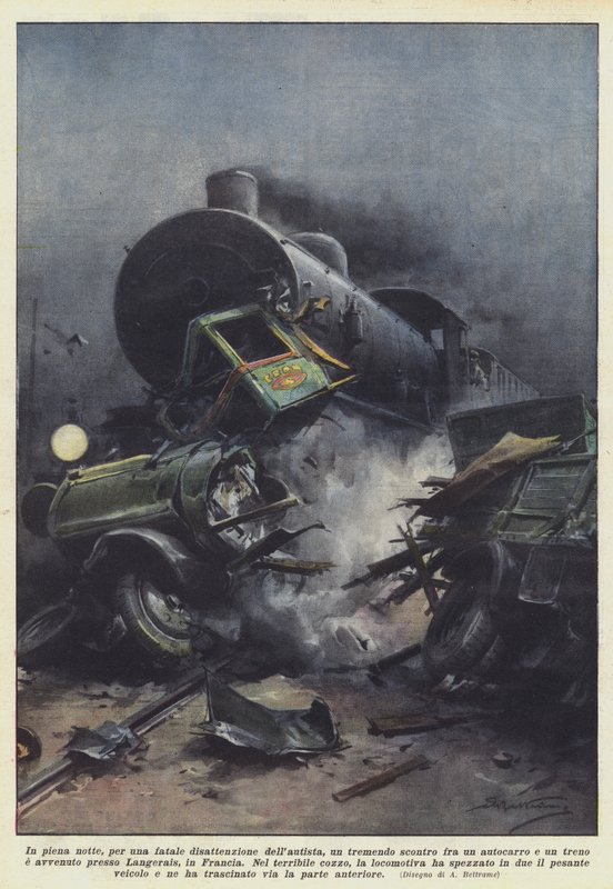In the Middle of the Night, Due to a Fatal Distraction by the Driver, a Terrible Collision Between a Truck by Achille Beltrame