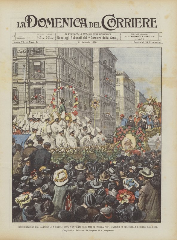 Inauguration of the Carnival in Naples After Twenty Years of Absence, The Arrival of Pulcinella and the Masks by Achille Beltrame