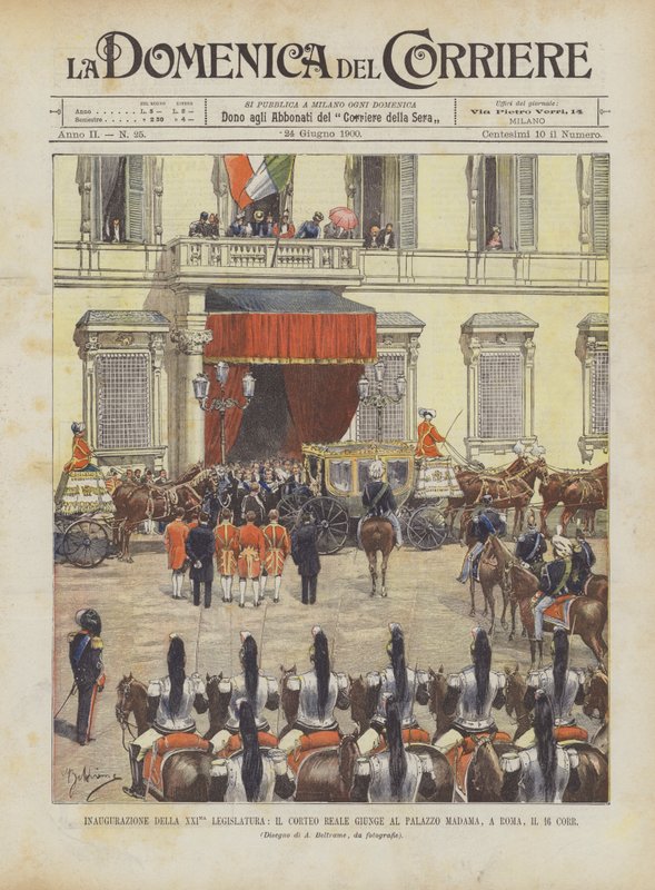 Inauguration of the XXI Legislature, the Royal Procession Arrives at the Palazzo Madama in Rome on the 16th by Achille Beltrame