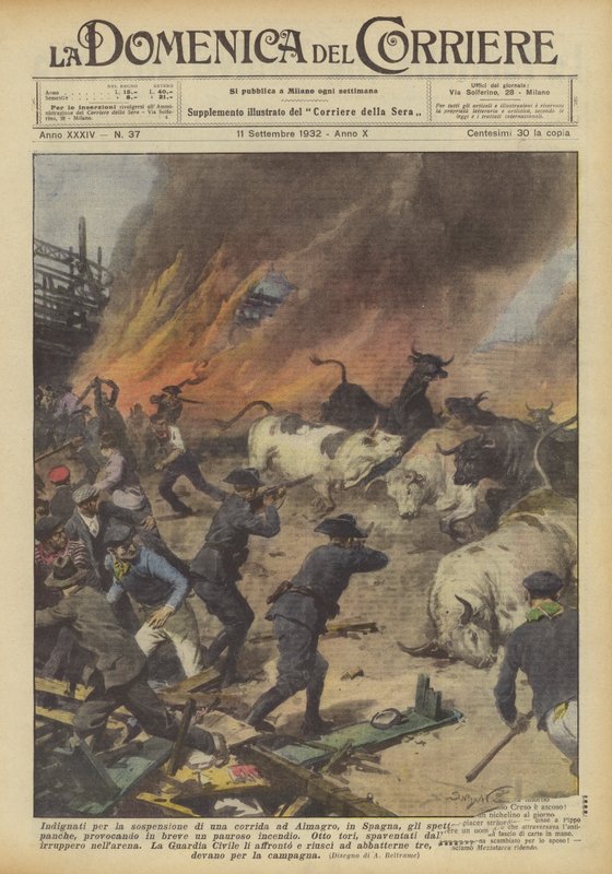 Outraged by the Suspension of a Bullfight in Almagro, Spain, the Spectators Set Fire to... by Achille Beltrame