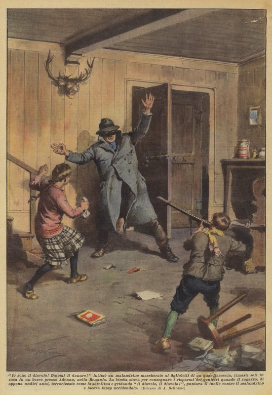 I Am the Devil! Give Me the Money! Demanded a Masked Bandit from the Children by Achille Beltrame
