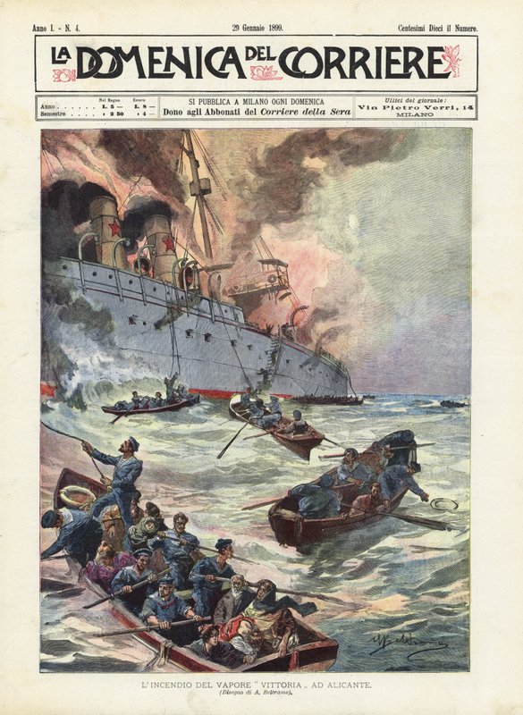 The Fire of the Steamship Vittoria in Alicante by Achille Beltrame