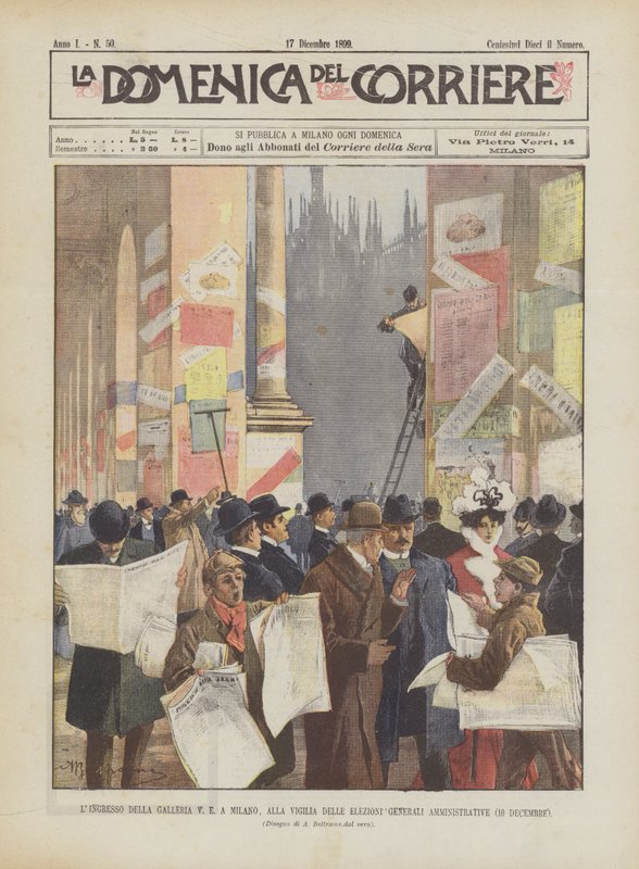 The Entrance of the Galleria V E in Milan, On the Eve of the General Administrative Elections (December 10) by Achille Beltrame