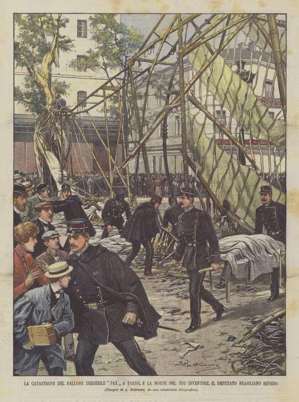 The Catastrophe of the Pax Airship in Paris, and the Death of Its Inventor, the Brazilian Deputy Severo by Achille Beltrame