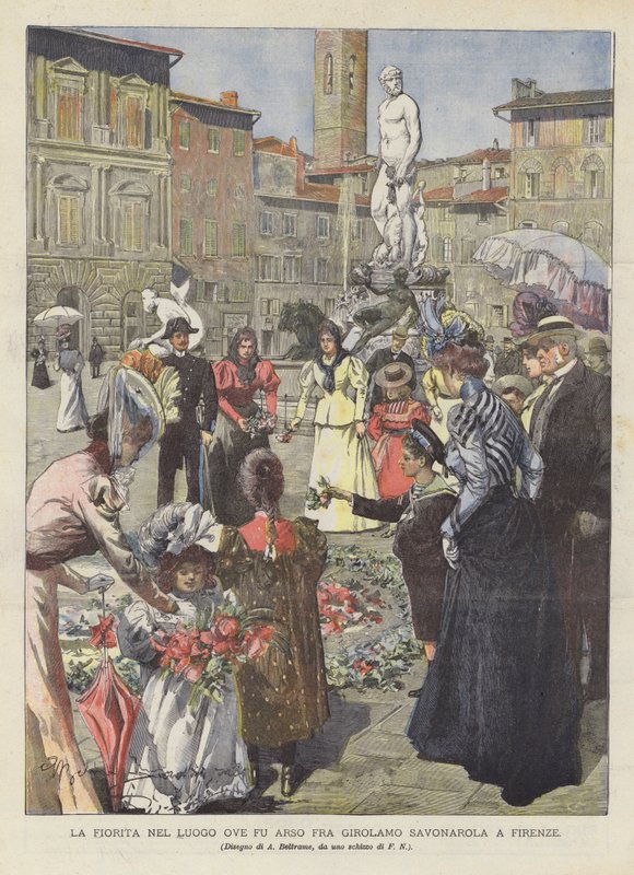 The Flowering at the Place Where Fra Girolamo Savonarola Was Burned in Florence by Achille Beltrame