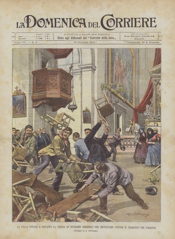 The Crowd Invades and Devastates the Church of Giussano (Brianza) to Protest Against the Relocation of the Parish Priest by Achille Beltrame