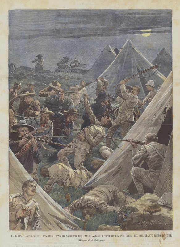 The Anglo-Boer War, Disastrous Night Assault on the English Camp at Tweefontein by the ? by Achille Beltrame