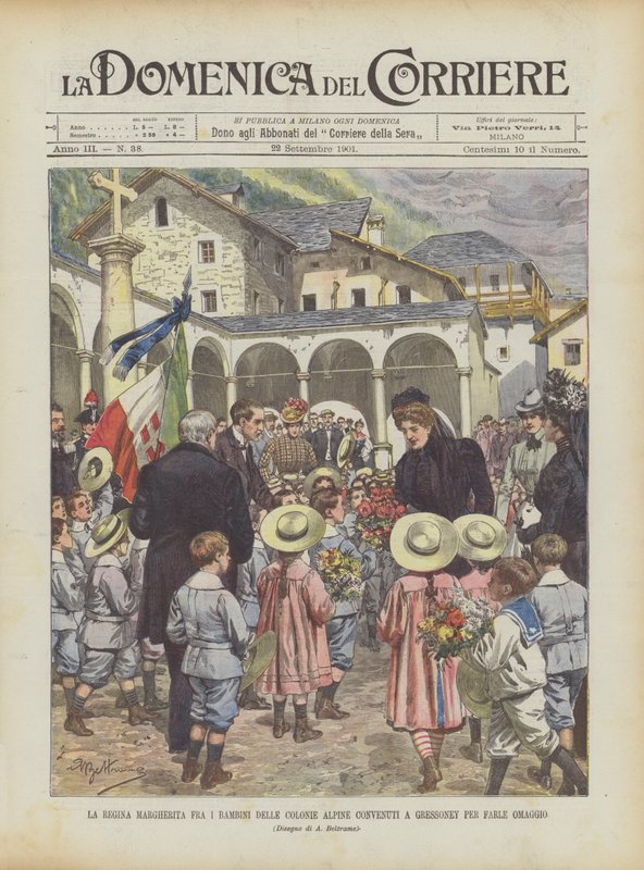 Queen Margherita Among the Children of the Alpine Colonies Gathered in Gressoney to Pay Homage to Her by Achille Beltrame