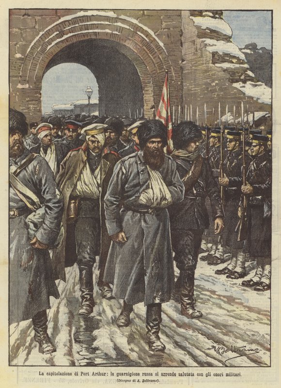 The capitulation of Port Arthur, the Russian garrison surrenders with military honors by Achille Beltrame