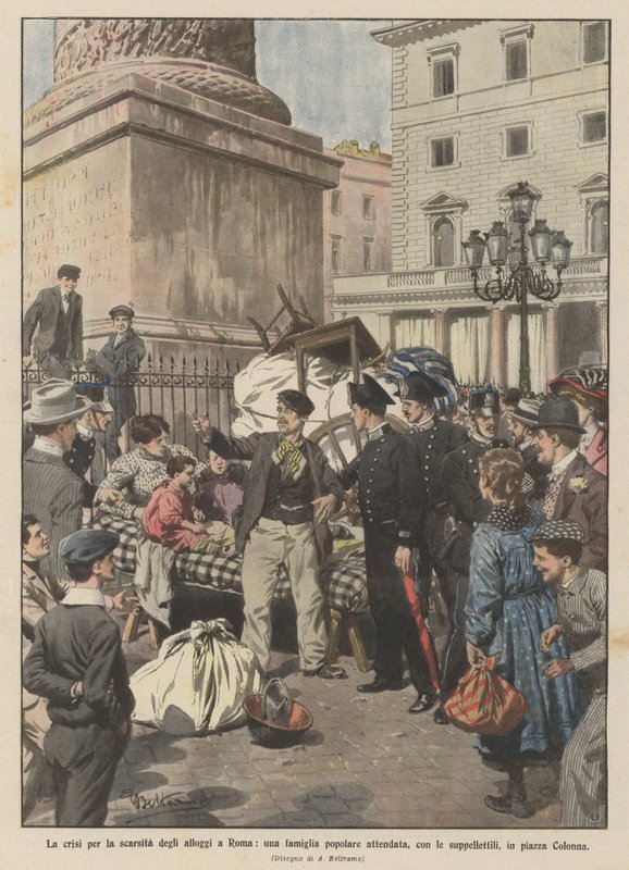 The crisis due to the housing shortage in Rome, a popular family camping by Achille Beltrame