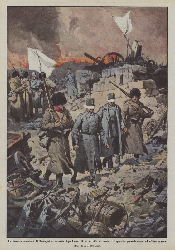 The Austrian fortress of Przemysl surrenders after 5 months of fighting, officers led to headquarters by Achille Beltrame