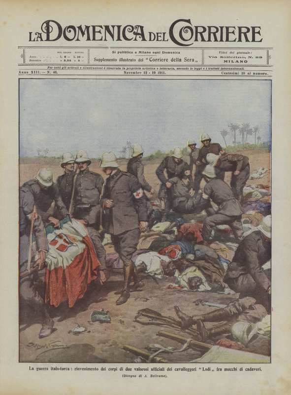 The Italo-Turkish War, Discovery of the Bodies of Two Brave Officers of the Lodi Cavalry by Achille Beltrame