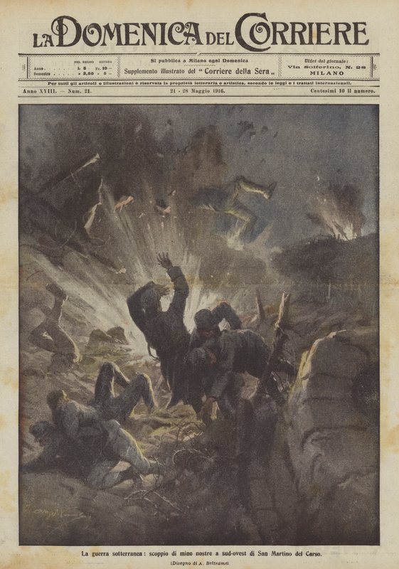 The underground war, the explosion of our mines southwest of San Martino del Carso by Achille Beltrame