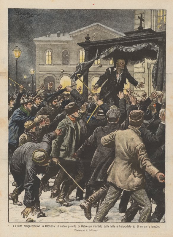 The Anti-Government Struggle in Hungary, the New Prefect of Debrecen Insulted by the Crowd by Achille Beltrame