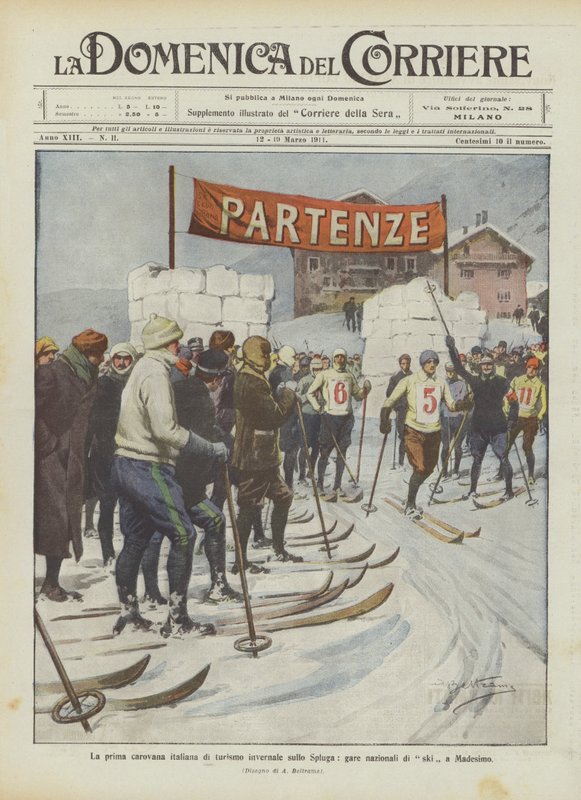 The First Italian Winter Tourism Caravan on the Spluga, National Ski Competitions in Madesimo by Achille Beltrame