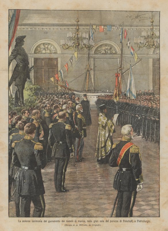 The Solemn Ceremony of the Oath of the Naval Cadets, in the Great Hall of the Peterhof Palace, St. Petersburg by Achille Beltrame