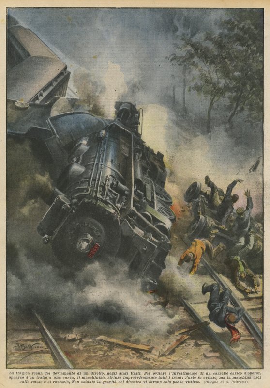 The Tragic Scene of a Train Derailment in the United States by Achille Beltrame