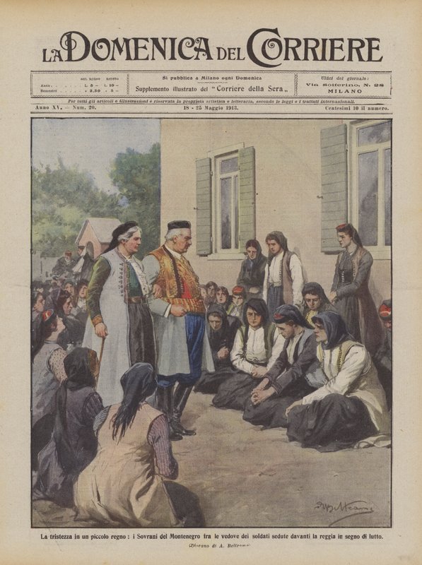 Sadness in a small kingdom, the Sovereigns of Montenegro among the widows of soldiers by Achille Beltrame