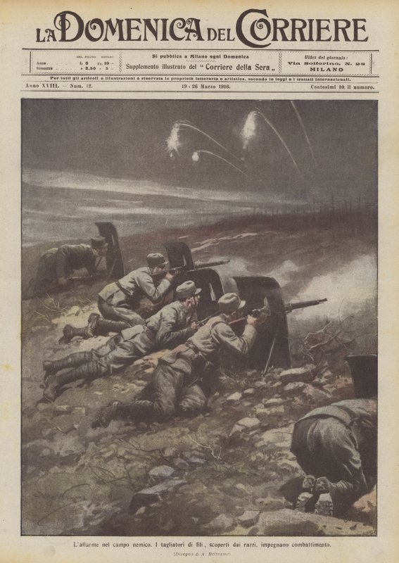 The Alarm in the Enemy Camp, Wire Cutters Discovered by Flares Engage in Combat by Achille Beltrame