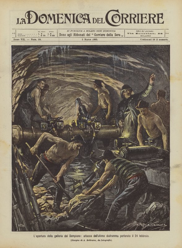 The opening of the Simplon Tunnel, attack on the last diaphragm perforated on February 24 by Achille Beltrame