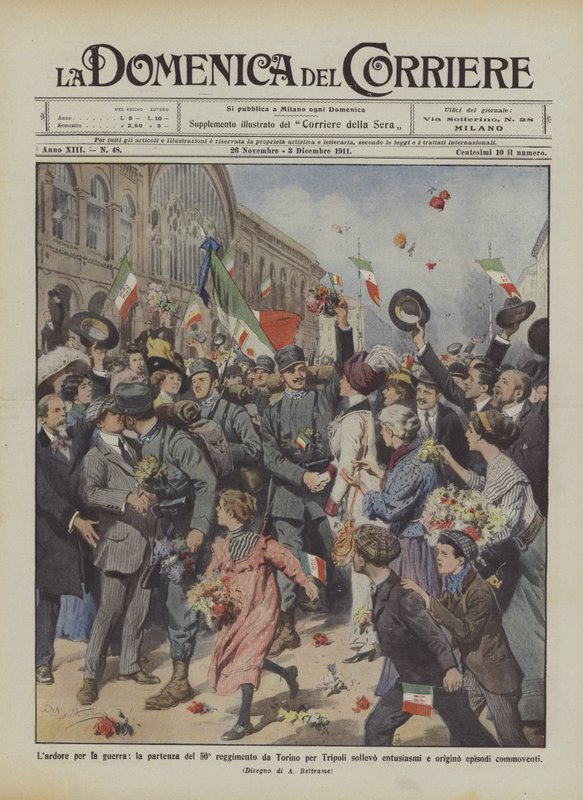The Ardor for War, the Departure of the 50th Regiment from Turin for Tripoli Raised Enthusiasm by Achille Beltrame